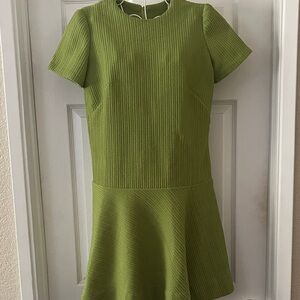 Vintage Lime Green Ribbed Short Sleeve Dress back zipper